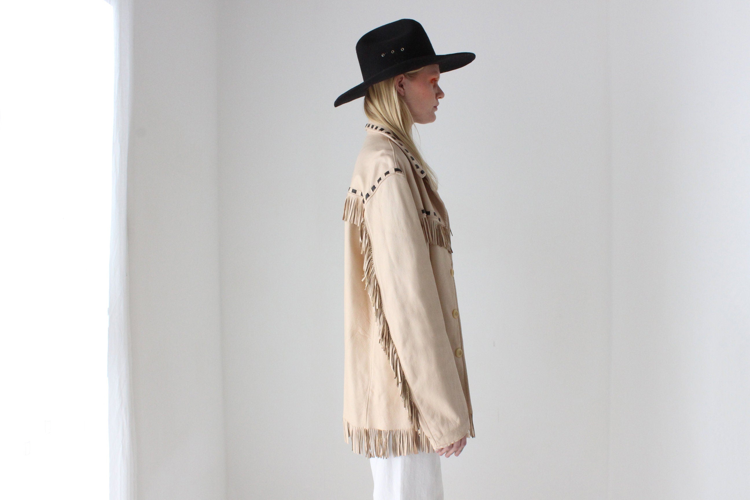 70s Camp Cowboy Leather Fringe Boxy Western Jacket