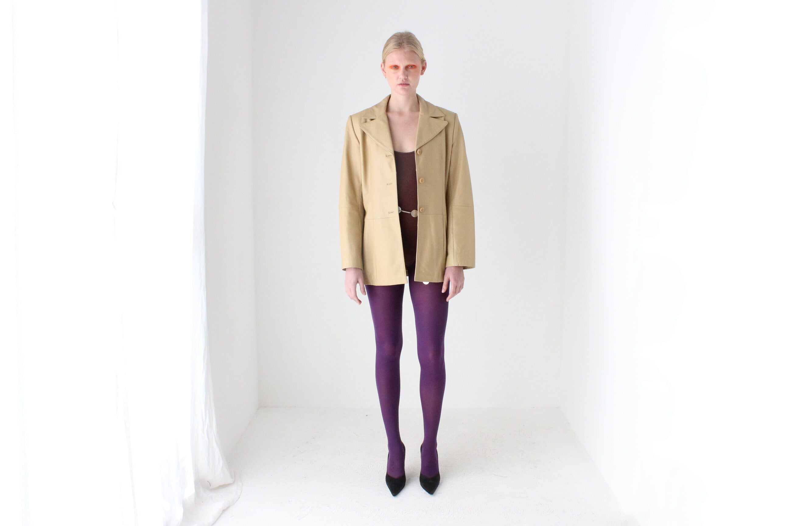 Minimal 90s LAMBSKIN Leather Buttery Soft Neutral Coat