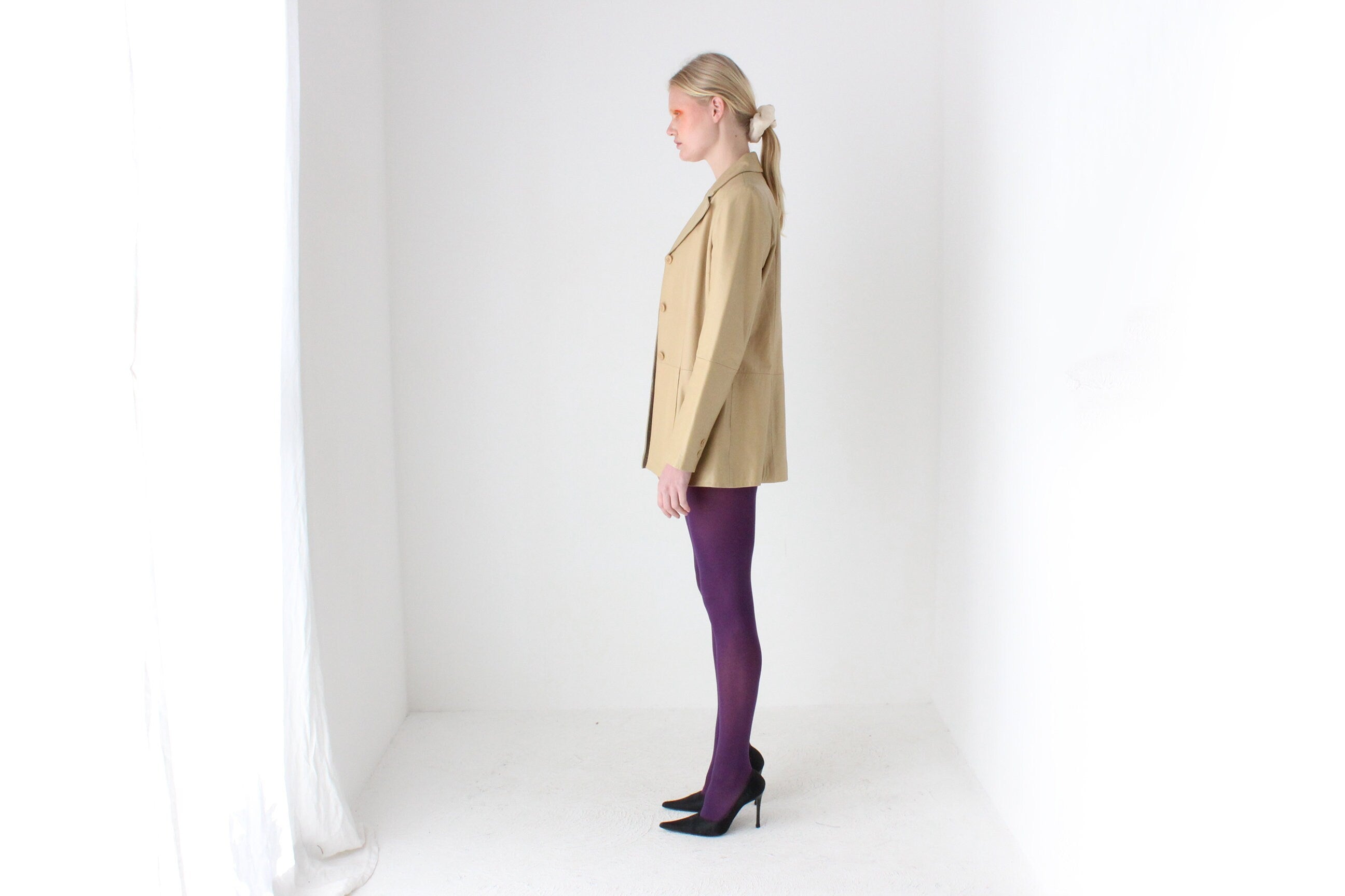 Minimal 90s LAMBSKIN Leather Buttery Soft Neutral Coat