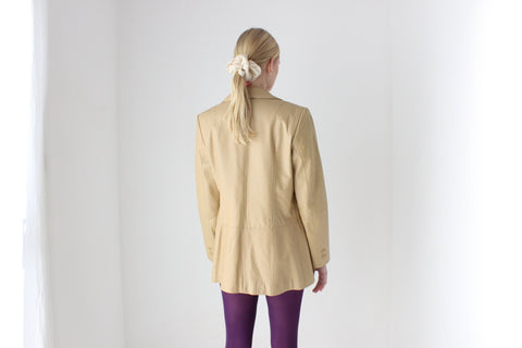 Minimal 90s LAMBSKIN Leather Buttery Soft Neutral Coat