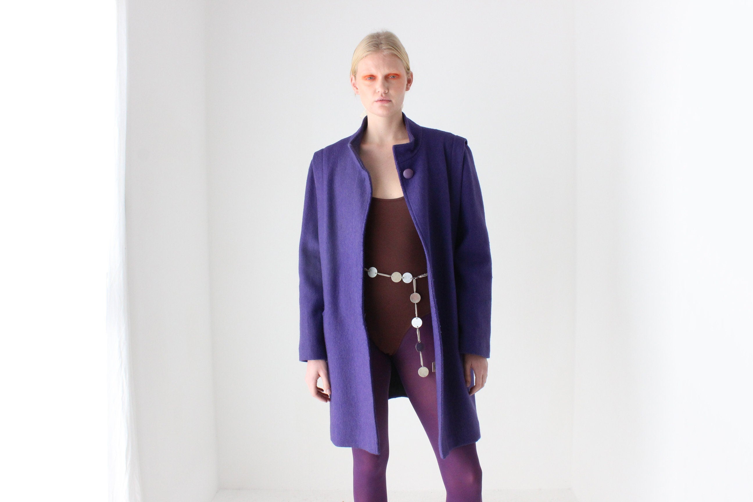 80s Royal Purple Wool Blend Dramatic Bold Coat