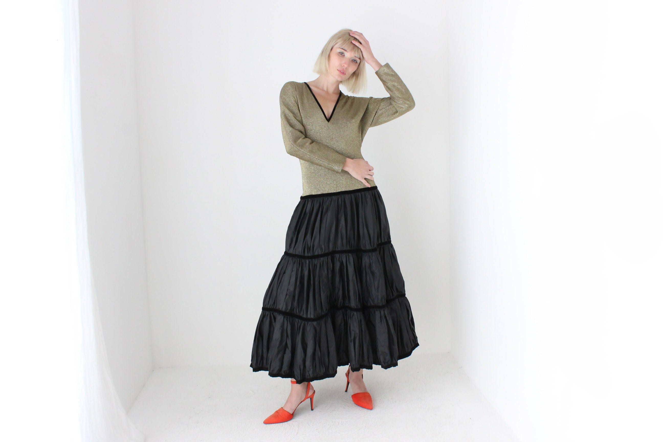 80s 'Oblique' Australian Made Lurex & Taffeta Puff Dress