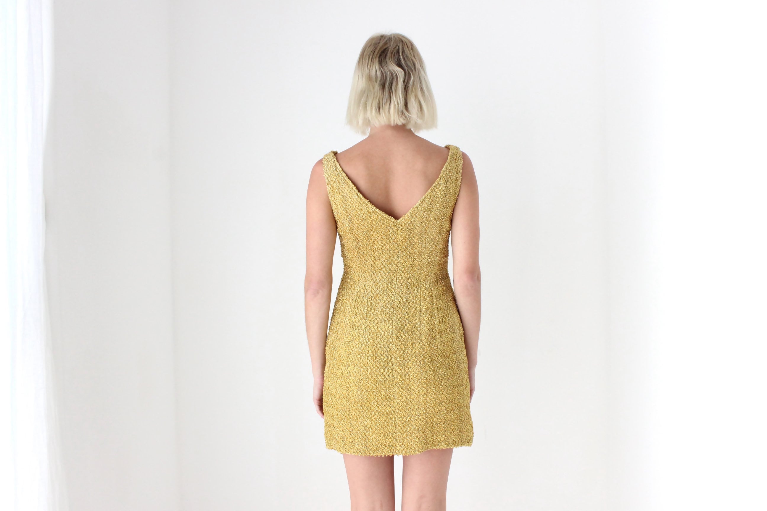 60s Golden Metallic Boucle Knit Marylin Mini