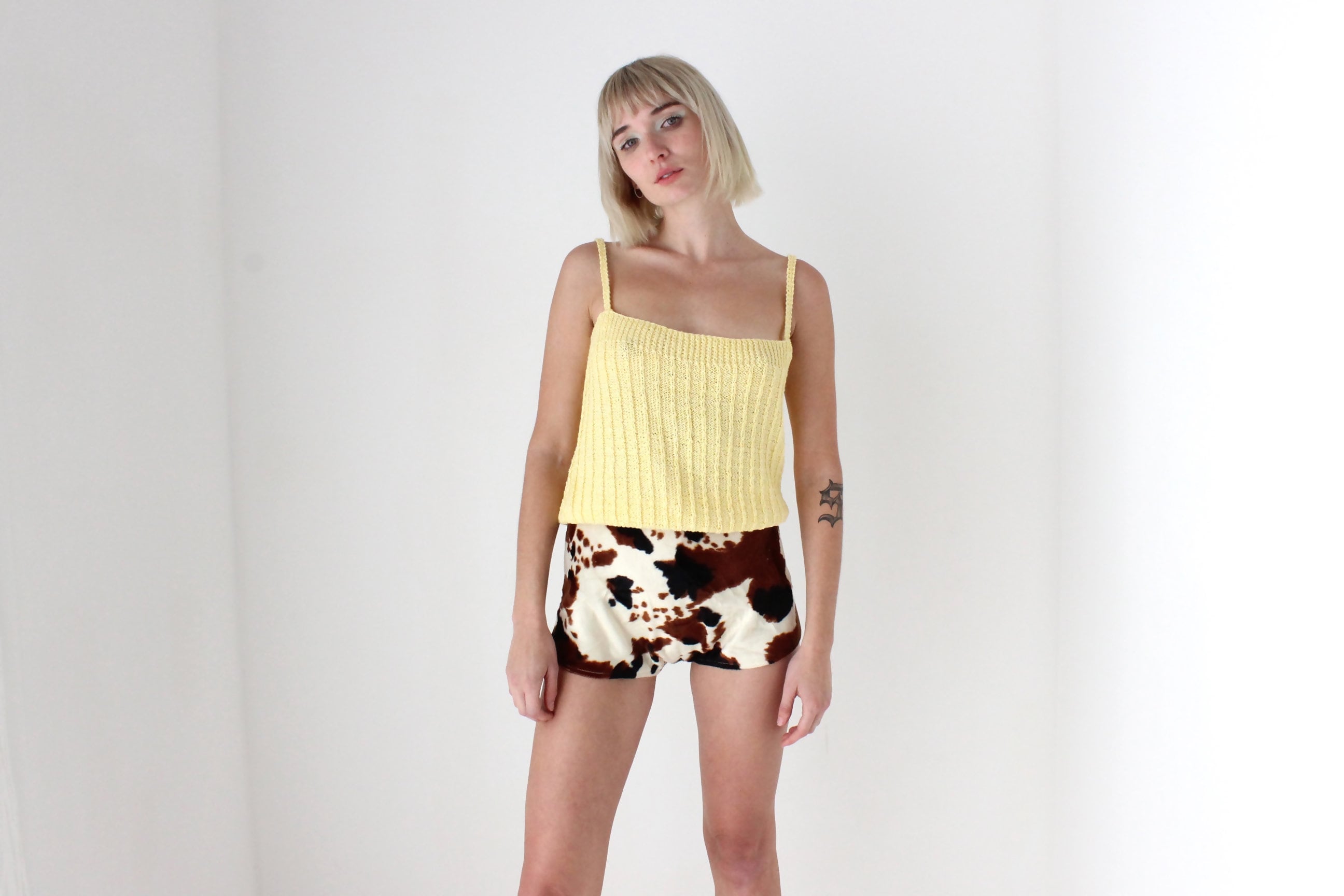 Hand Made 'Nevada Clothing' Fluffy Cow Print Hotpants