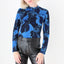 Y2K Psychedelic Blue Abstract Stretch Fitted Long Sleeve Top
