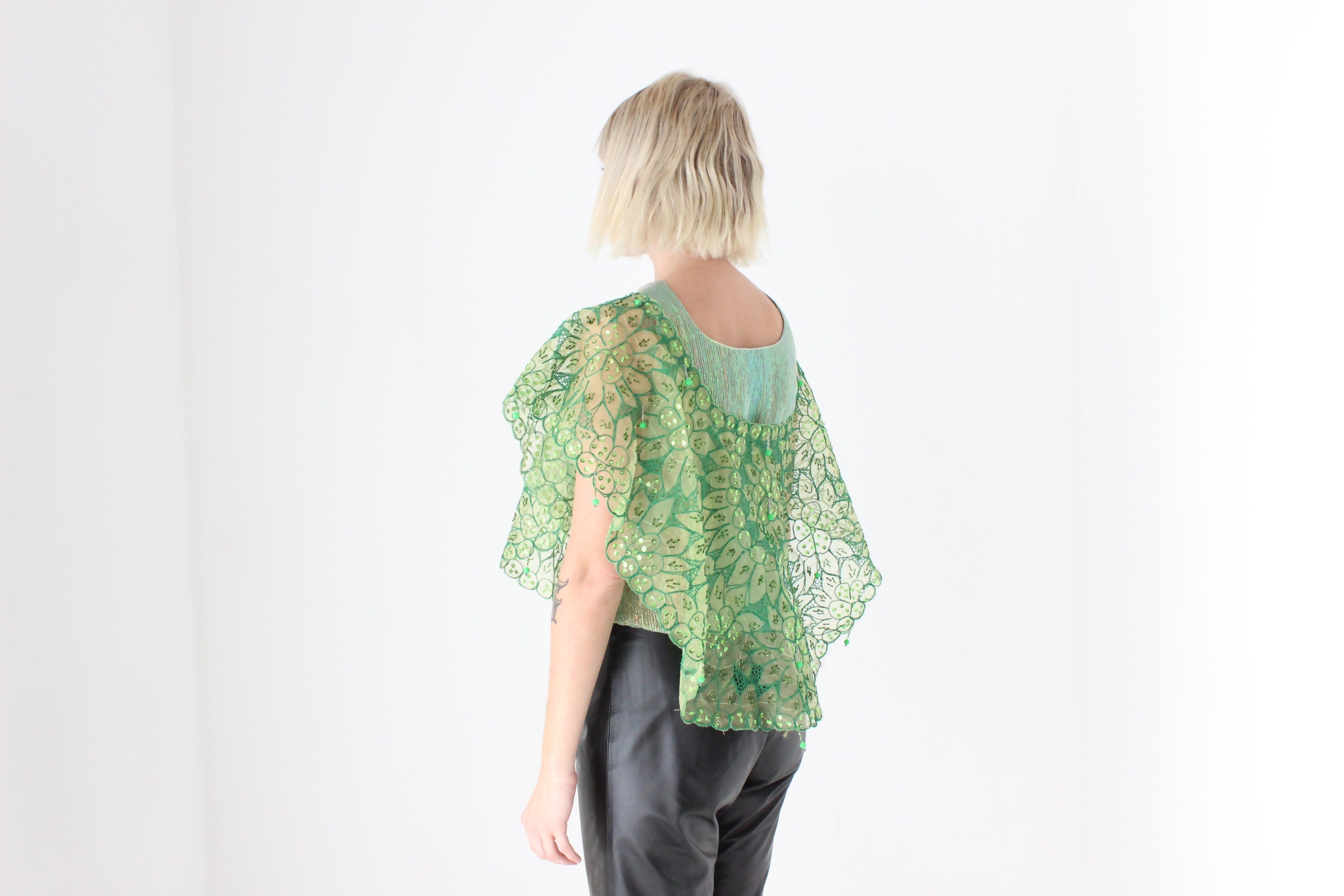 Vintage Mesh Organza Glam Disco Cape/Collar/Poncho Top