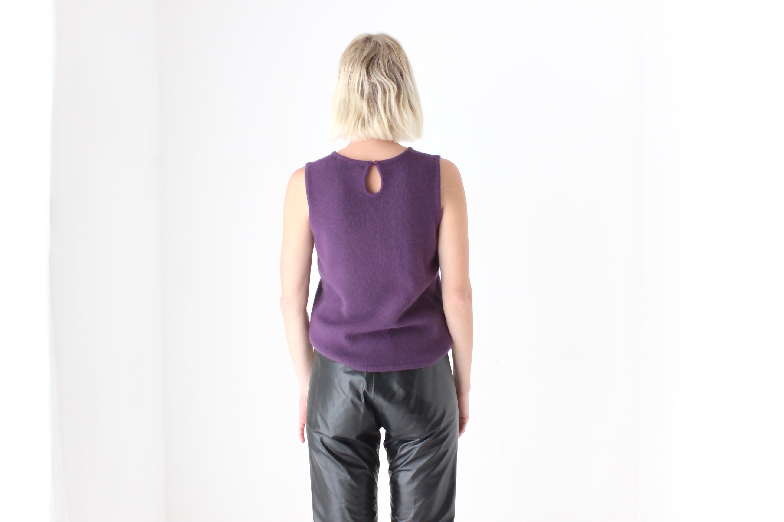 Y2K Purple Lambswool Tank & Feather Cardigan Two Piece Set