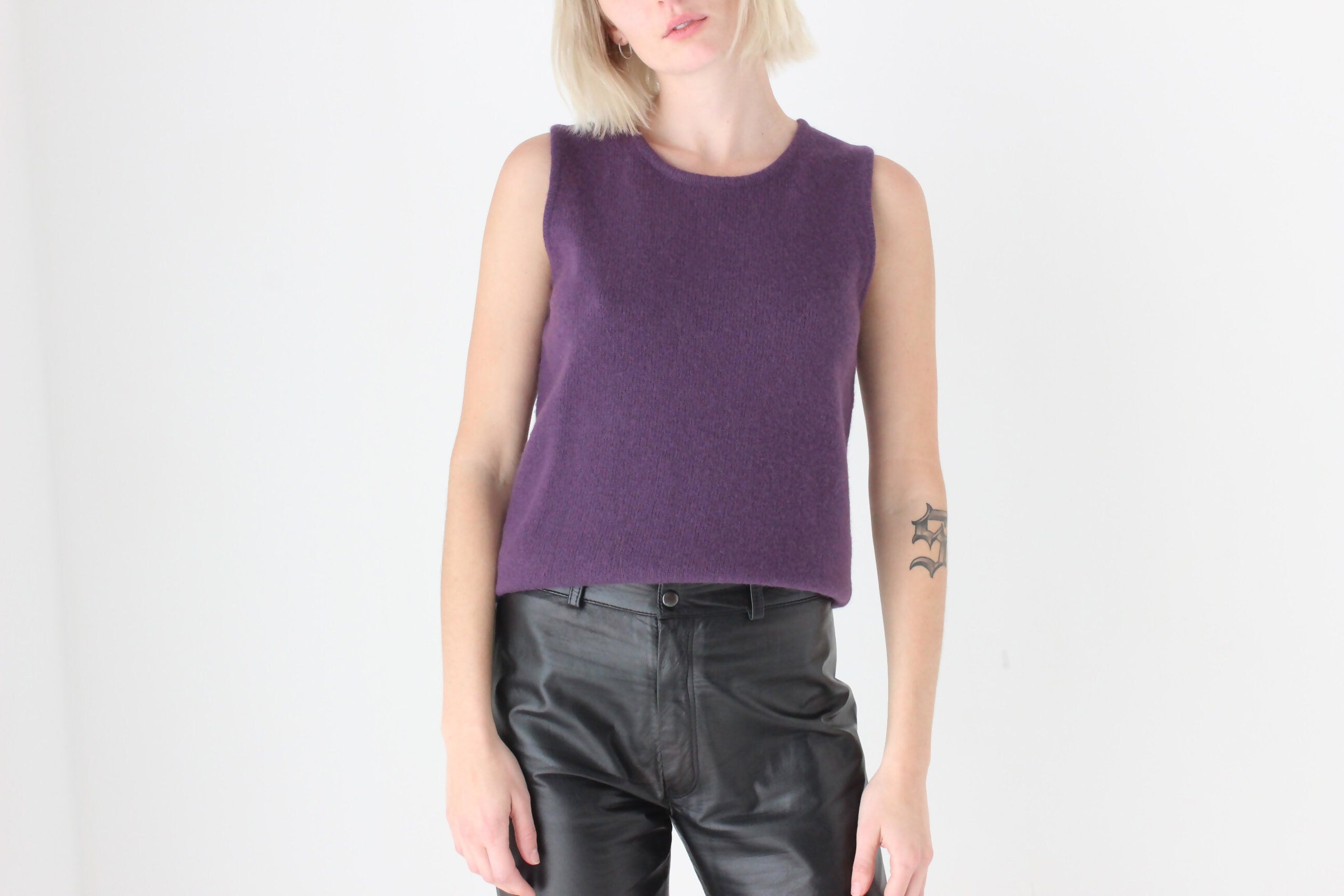 Y2K Purple Lambswool Tank & Feather Cardigan Two Piece Set