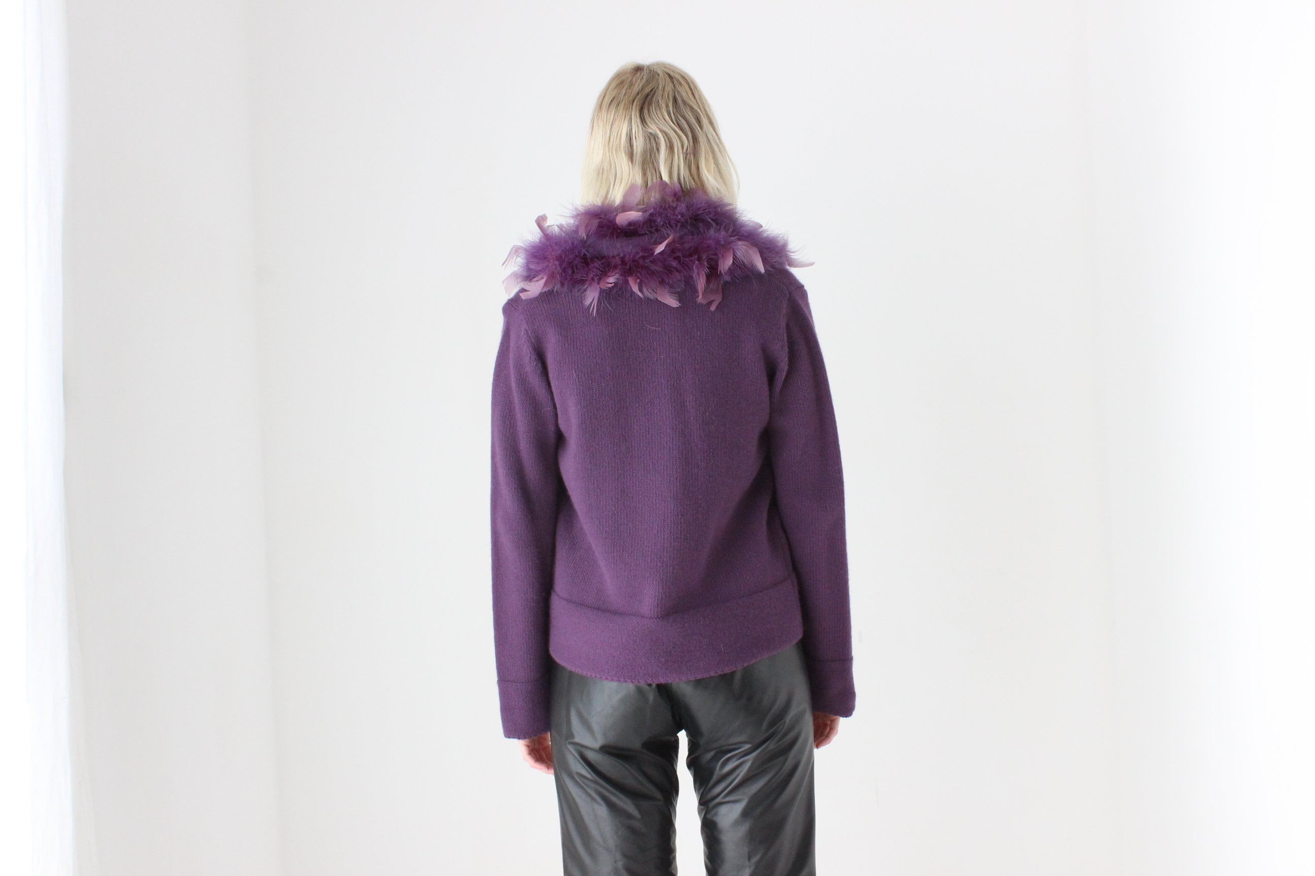 Y2K Purple Lambswool Tank & Feather Cardigan Two Piece Set