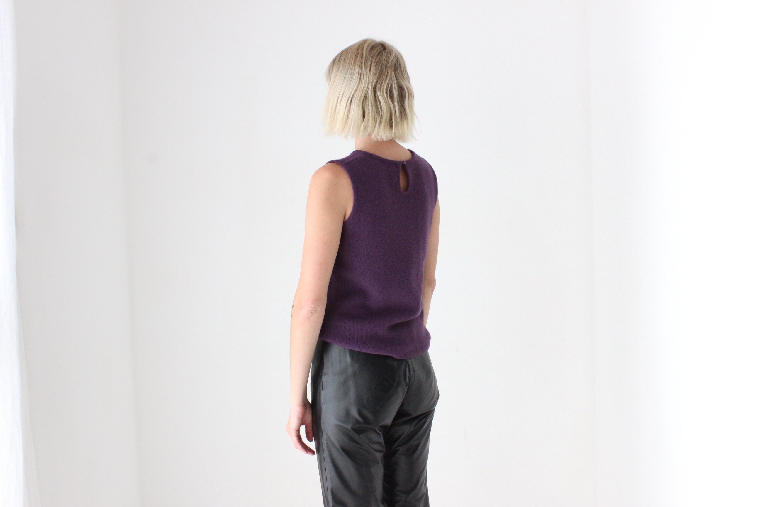 Y2K Purple Lambswool Tank & Feather Cardigan Two Piece Set