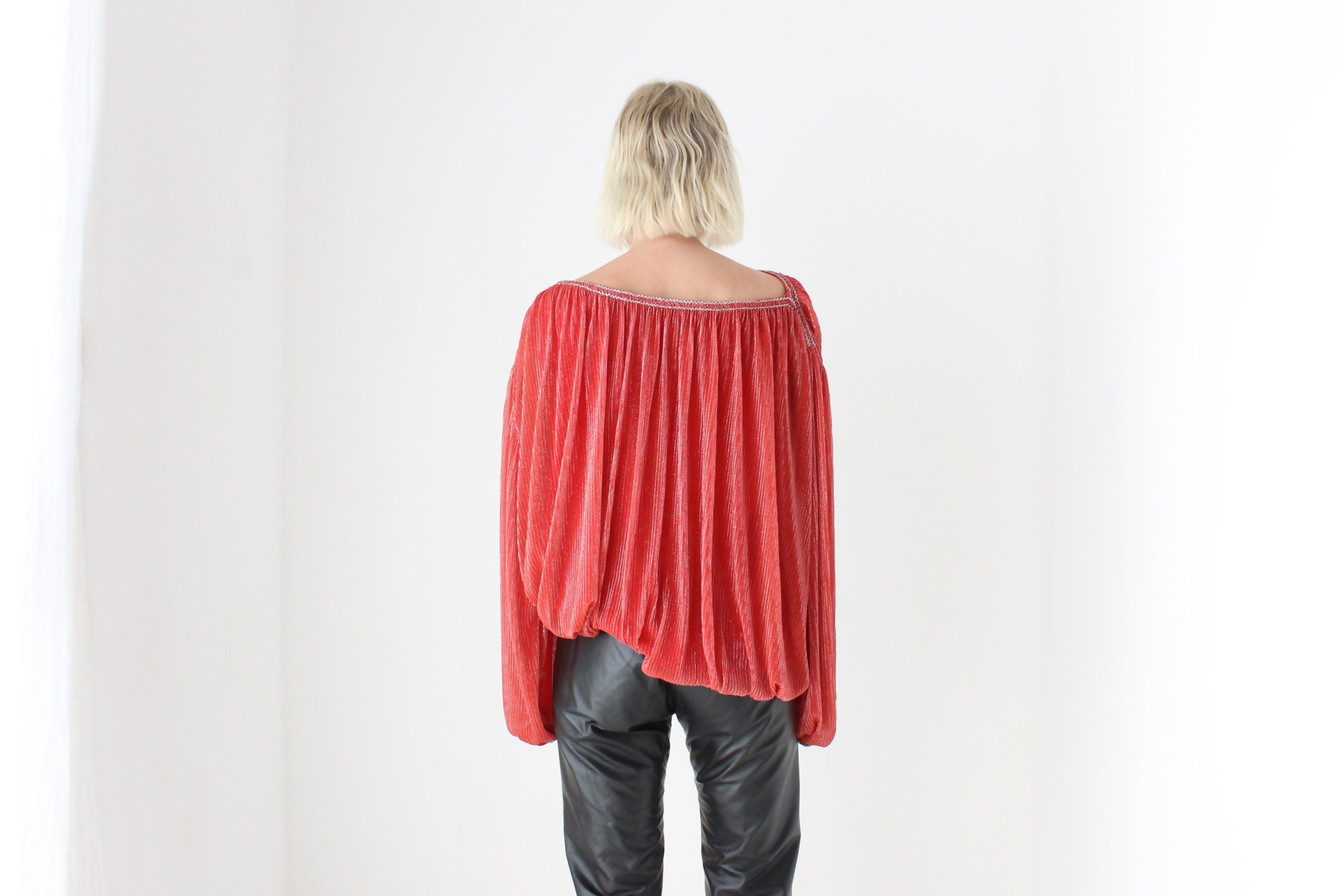 1970s Made for Disco Lurex Plisse Voluminous Top