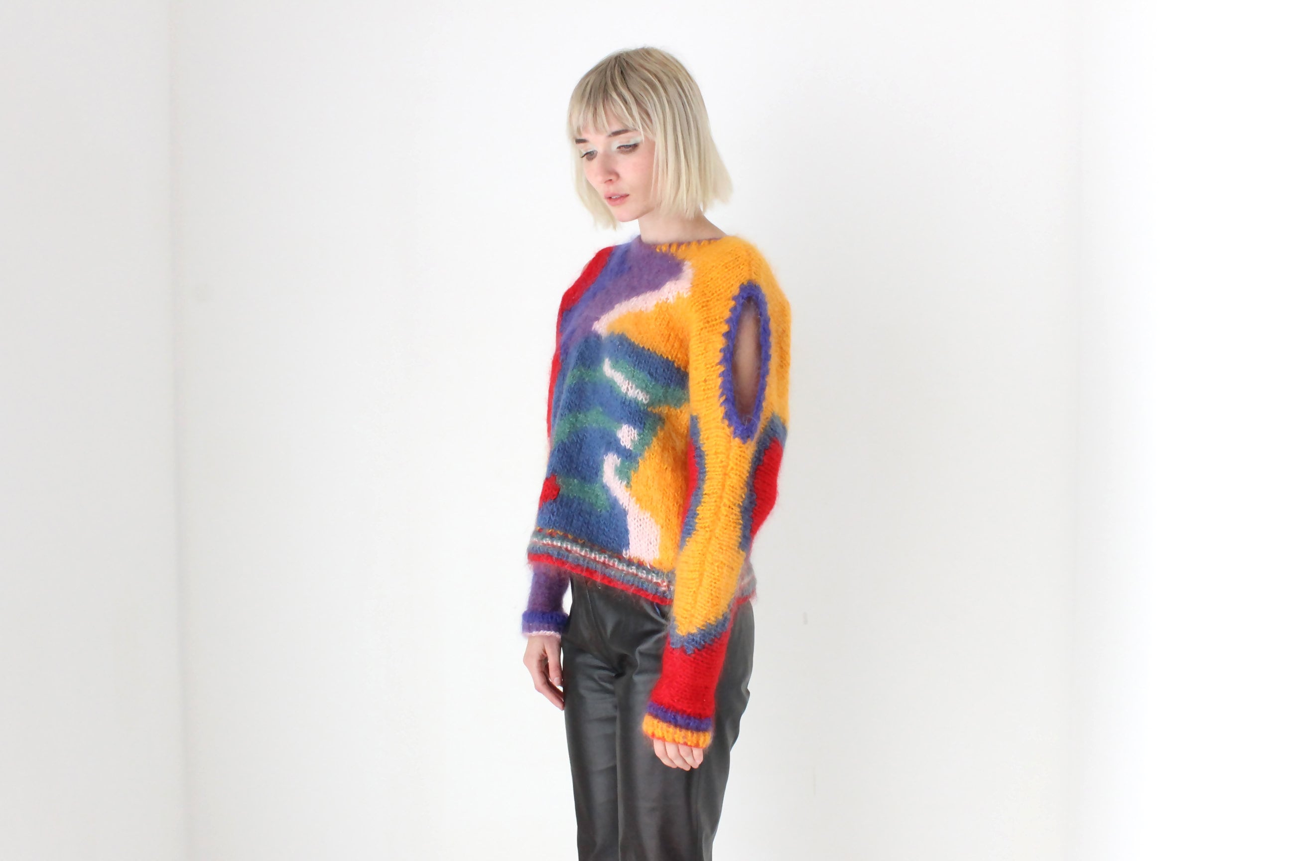 80s Hand Made Abstract Cut Out MOHAIR & WOOL Sweater