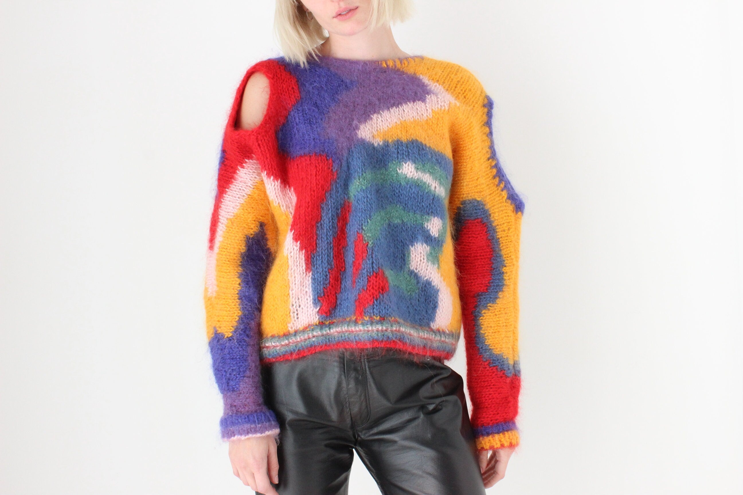 80s Hand Made Abstract Cut Out MOHAIR & WOOL Sweater