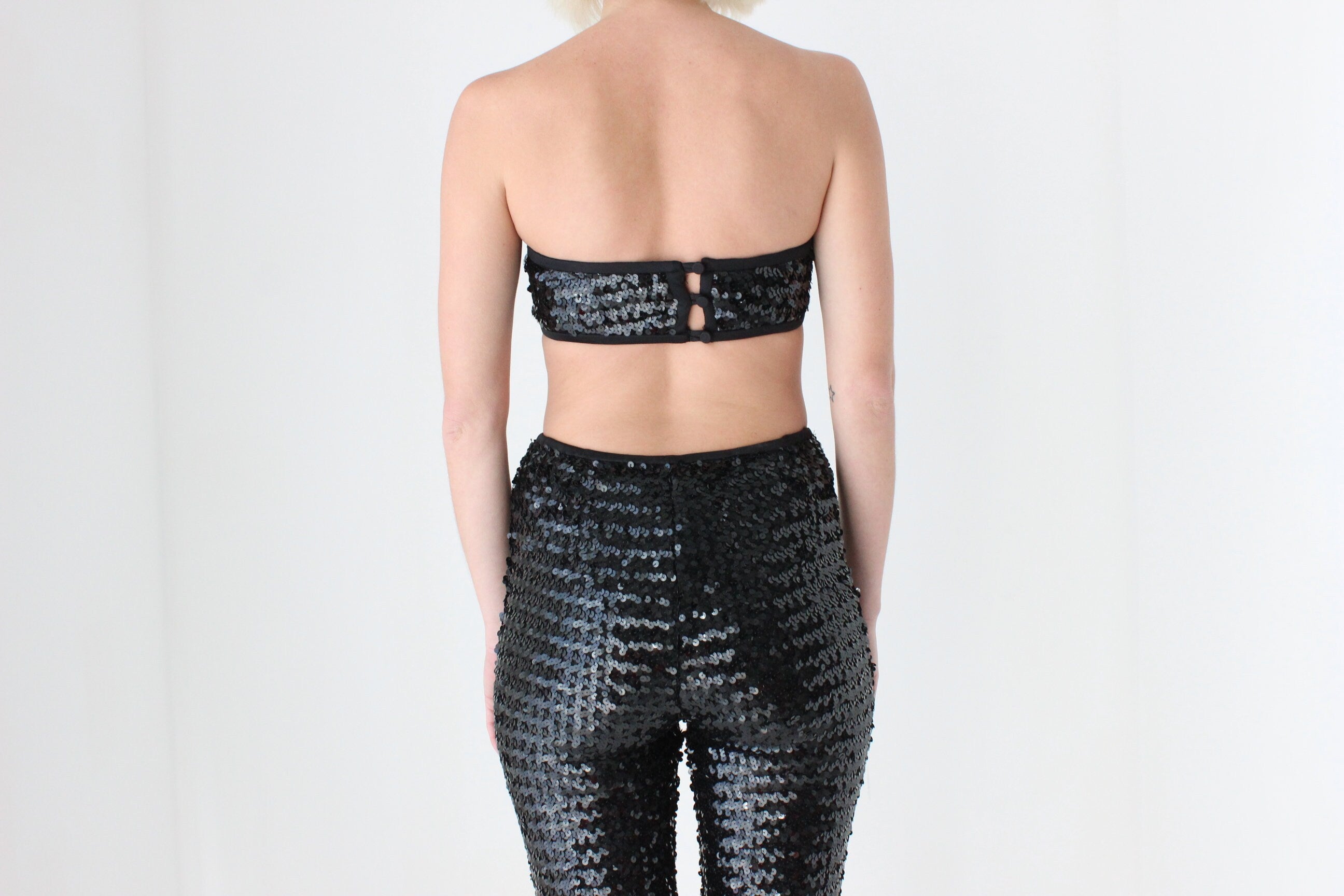 80s Sequin Knit Matching Bandeau & Capri Disco Set