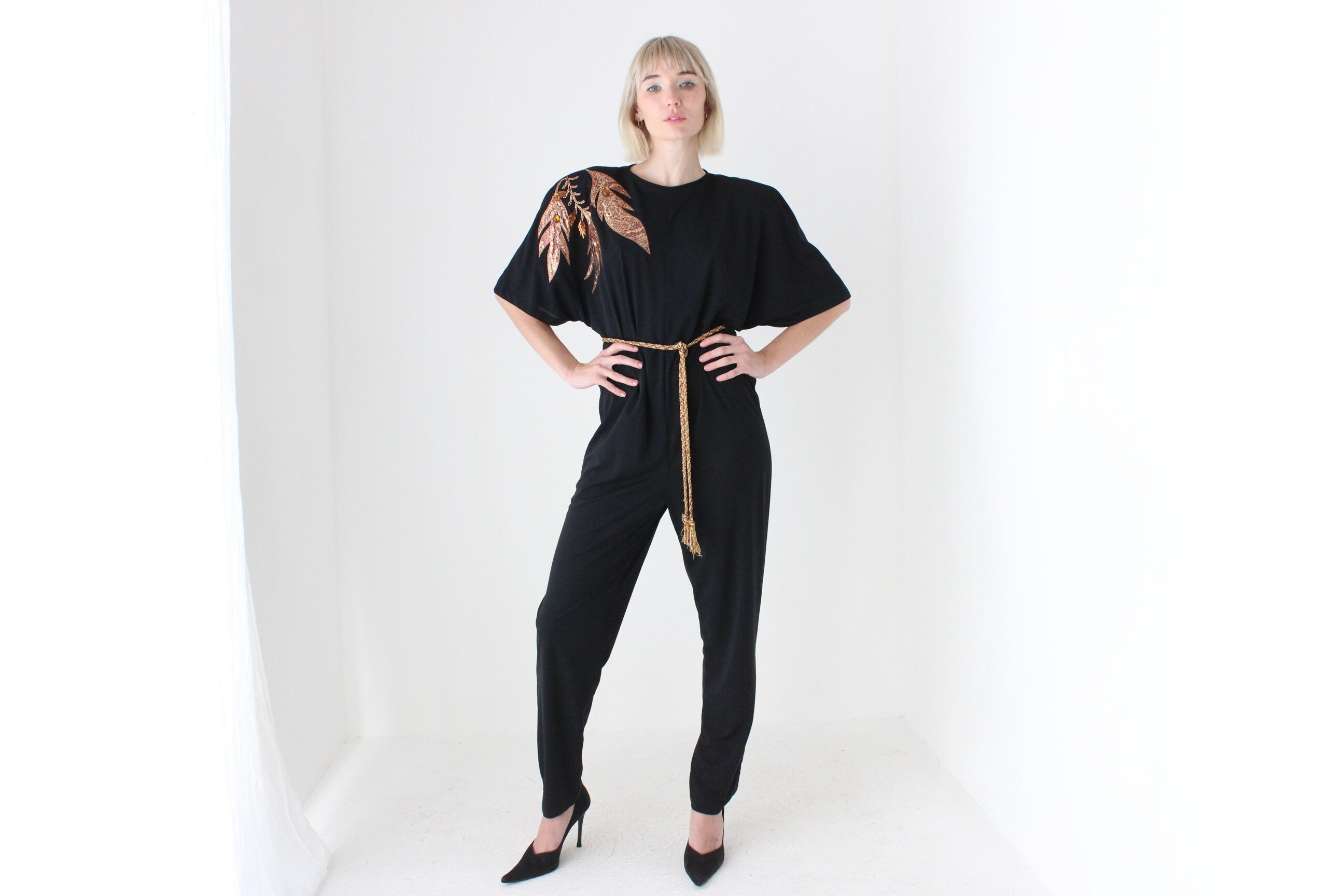 80s Bold Shoulder Pad Avant Garde Disco Jumpsuit