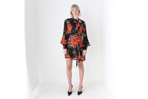 00s Does 70s Floral Crepe Long Sleeve Mini