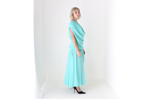 Maximalist 80s Dramatic Draped Cocktail Party Dress