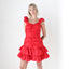 80s Red Ruched Taffeta Puff Party Dress