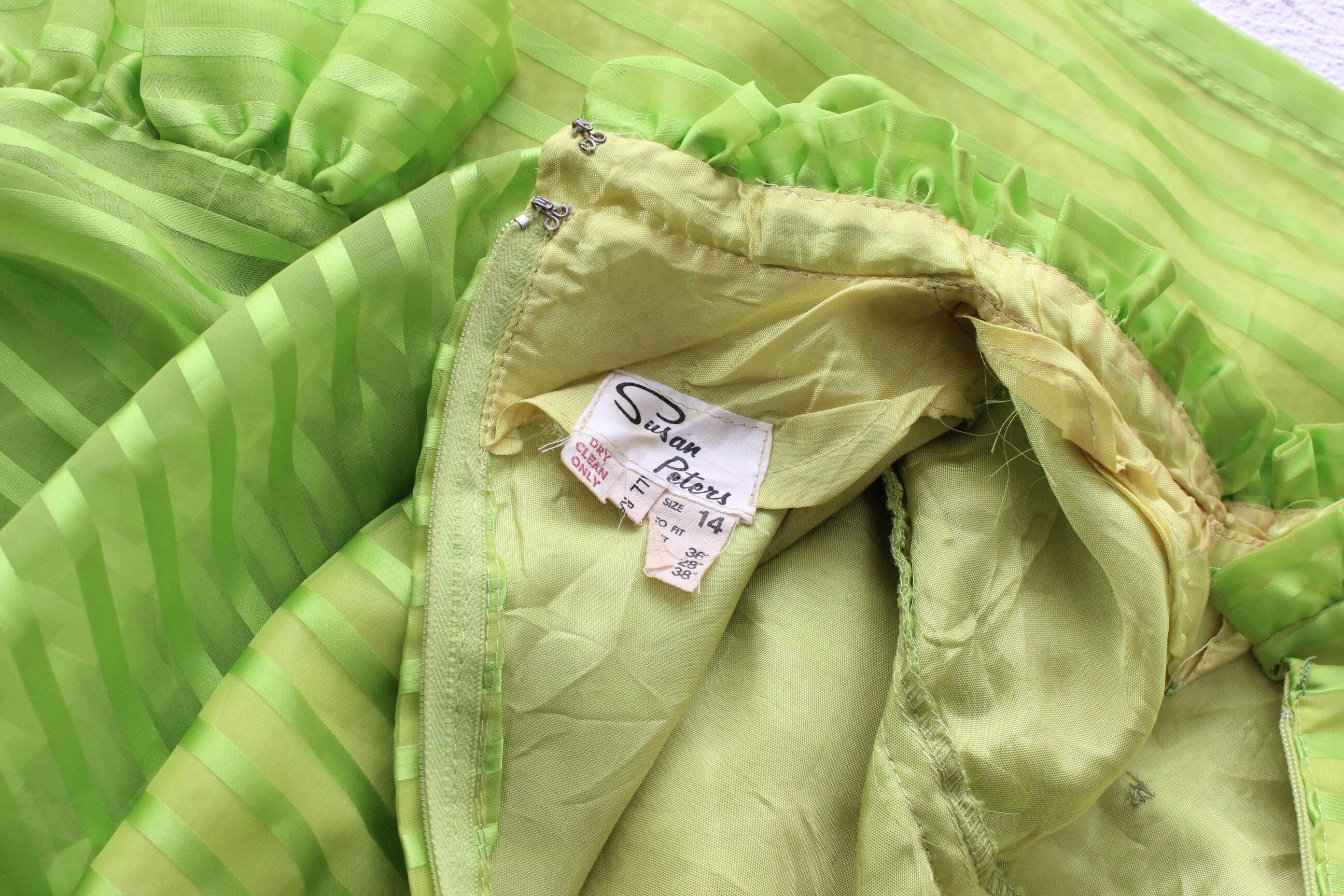 70s Lime Green Organza Ruffle Mini Dress