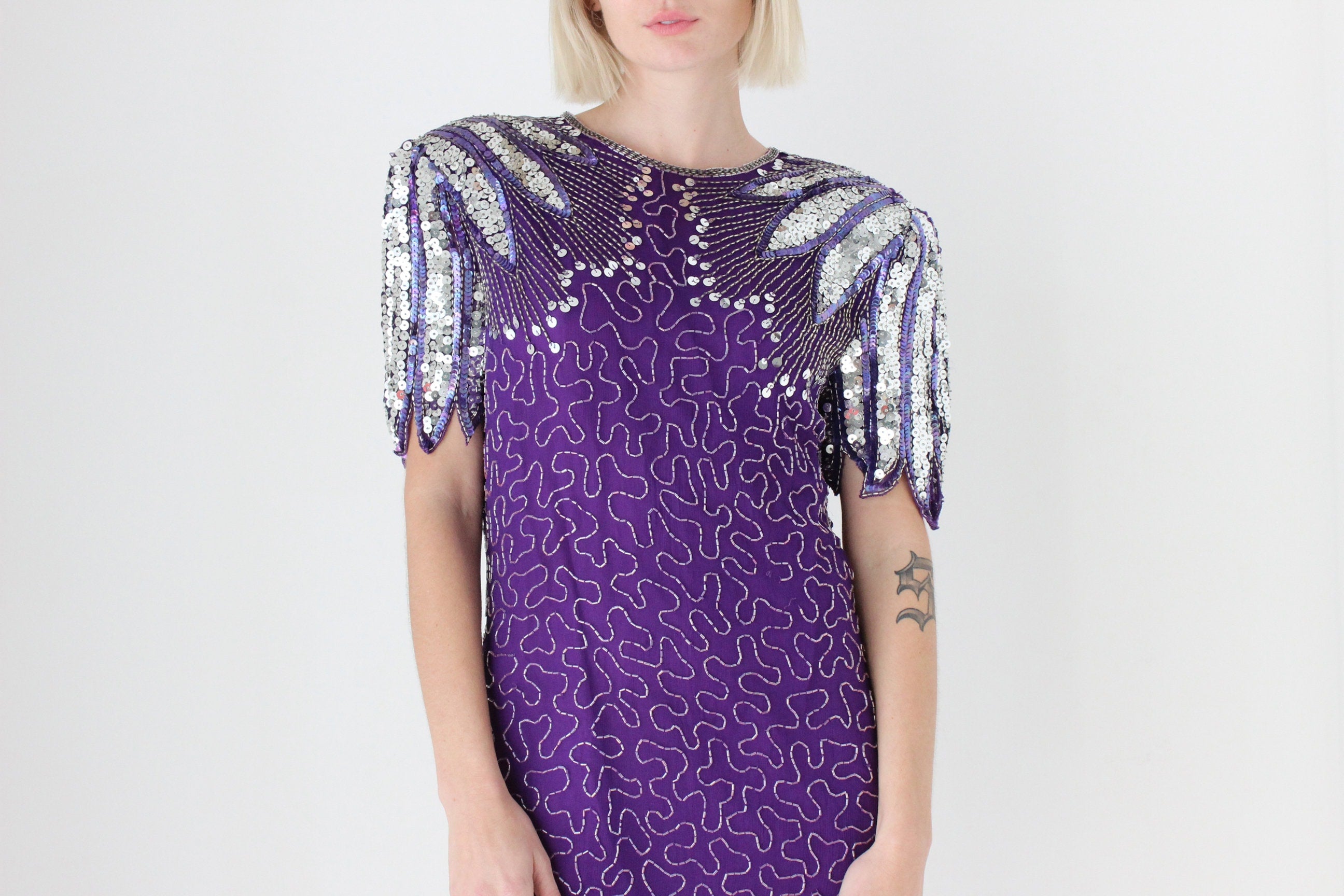 80s Vegas Heavily Sequinned Silk Cocktail Dress