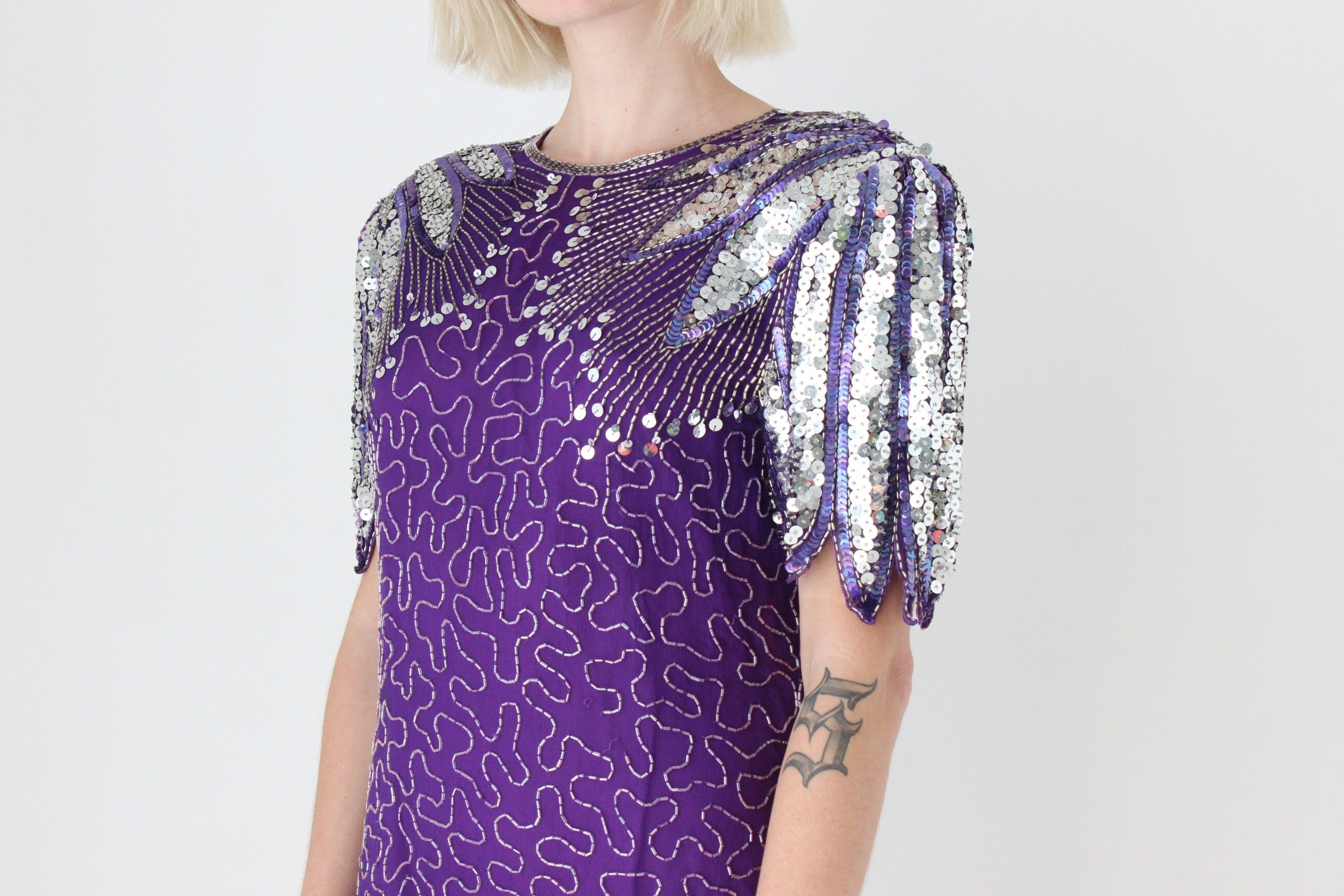 80s Vegas Heavily Sequinned Silk Cocktail Dress