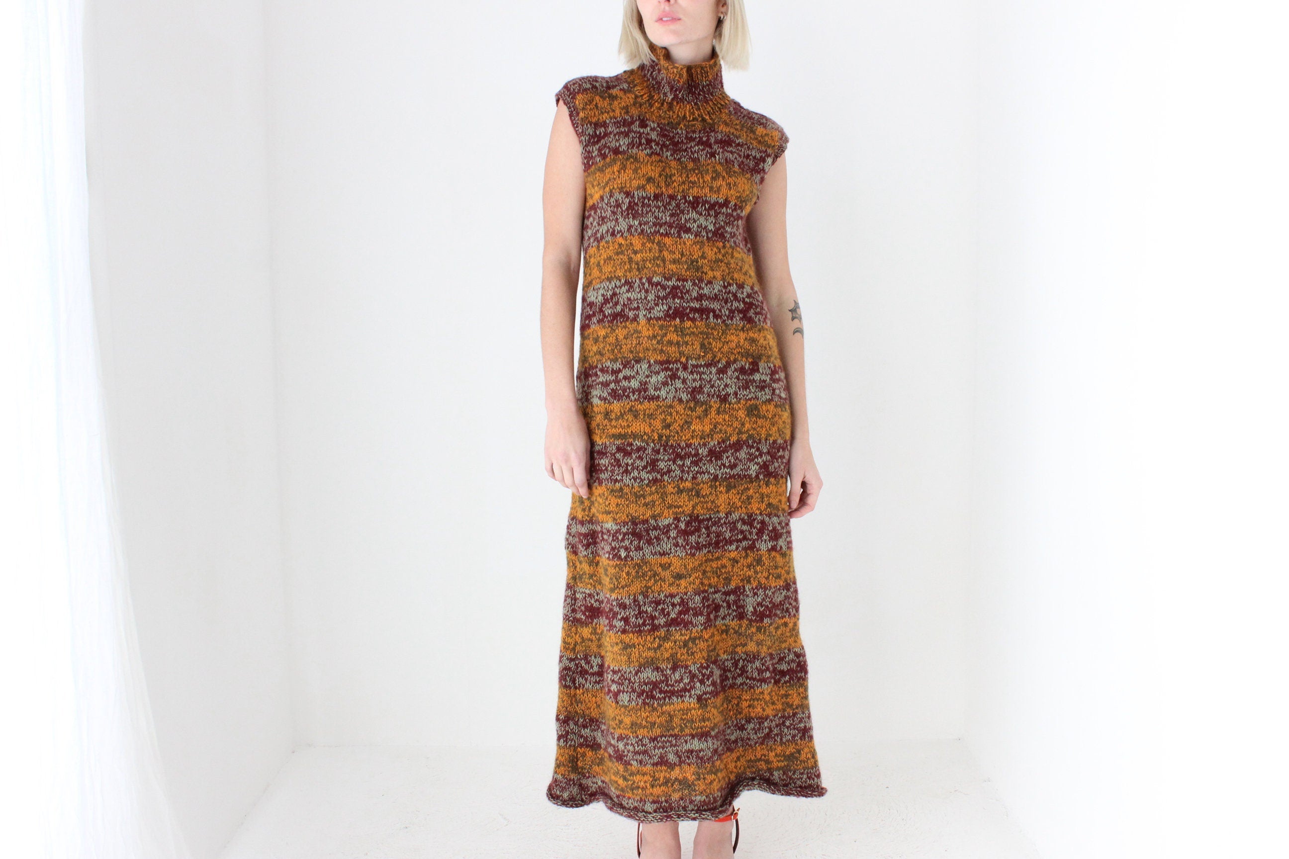 90s Hand Knit Mohair & Wool Maxi Dress