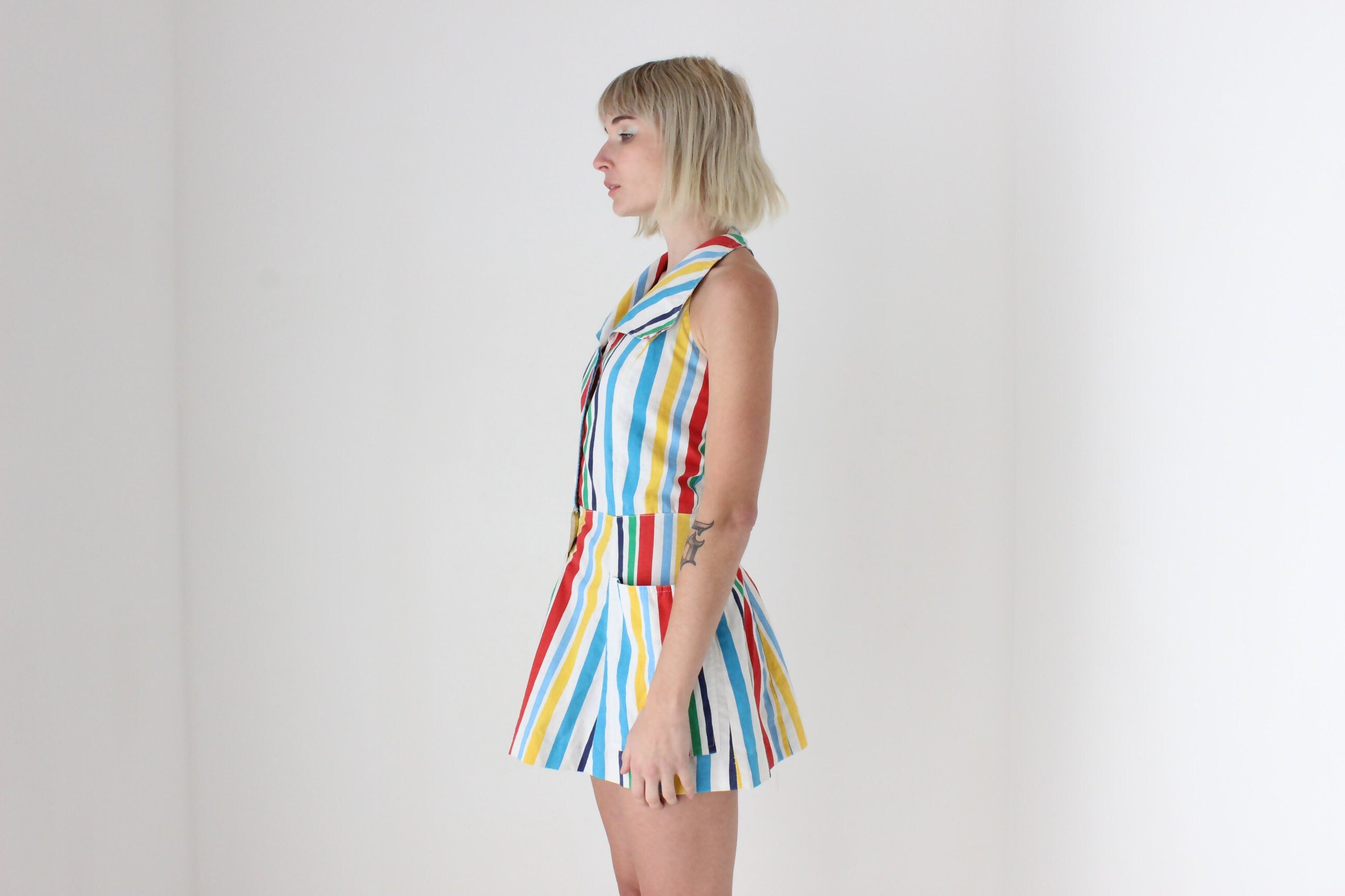 70s Chilean Cotton Rainbow Stripe A-Line Mini