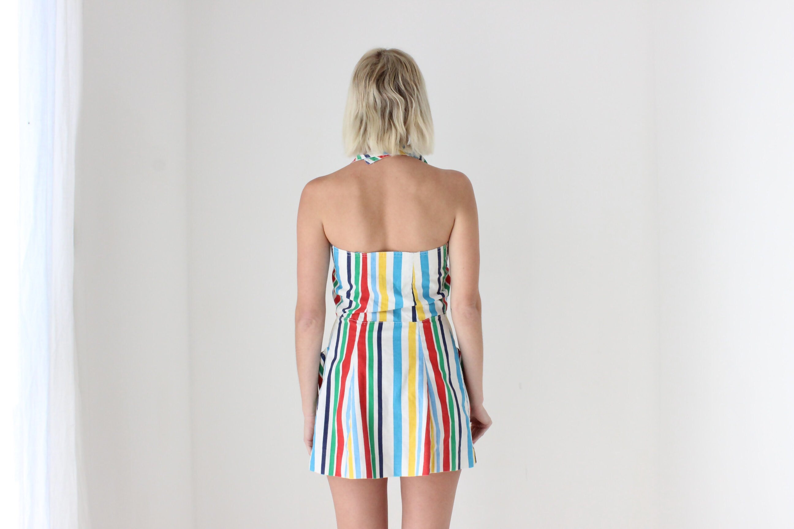 70s Chilean Cotton Rainbow Stripe A-Line Mini