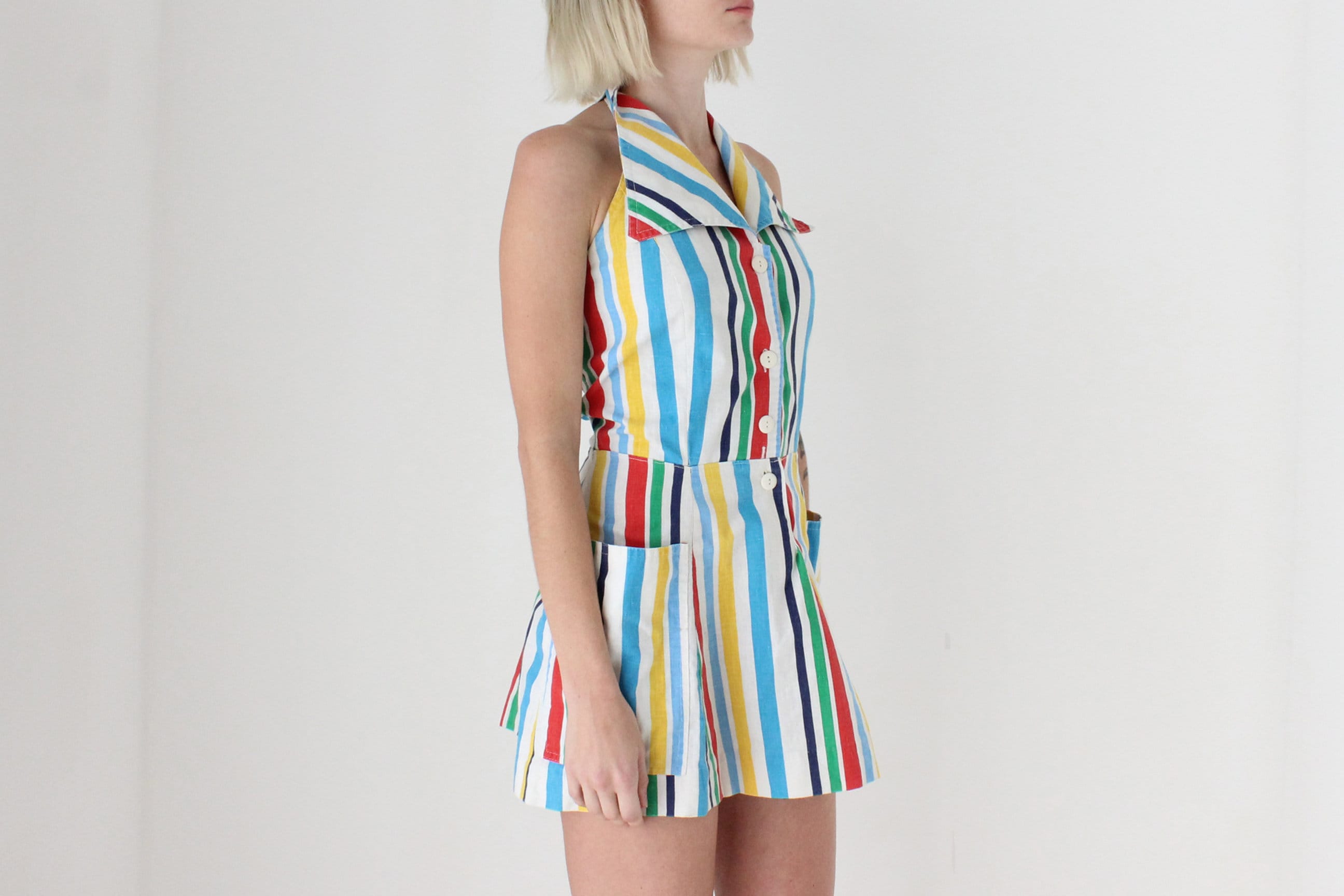 70s Chilean Cotton Rainbow Stripe A-Line Mini