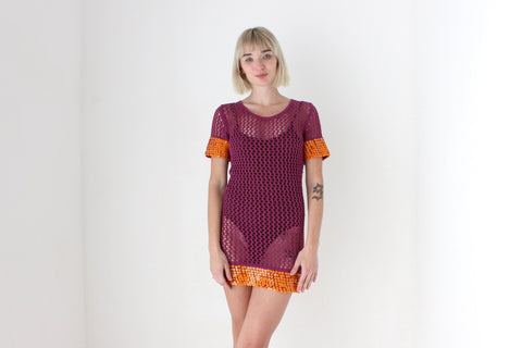 Y2K Sass & Bide Crochet Knit Mini Dress w/ Sequin Trim