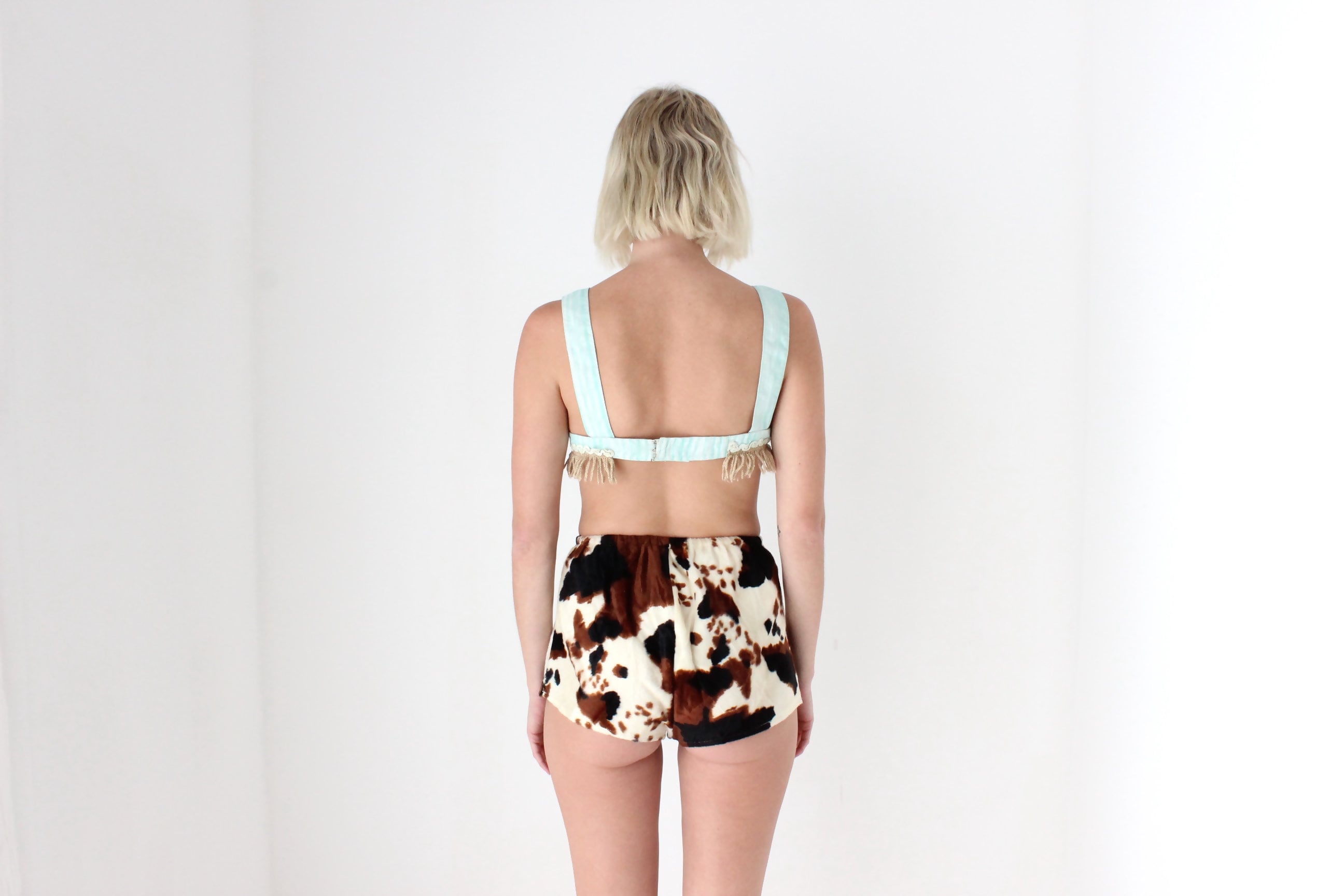 Hand Made 'Nevada Clothing' Fluffy Cow Print Hotpants