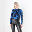 Y2K Psychedelic Blue Abstract Stretch Fitted Long Sleeve Top