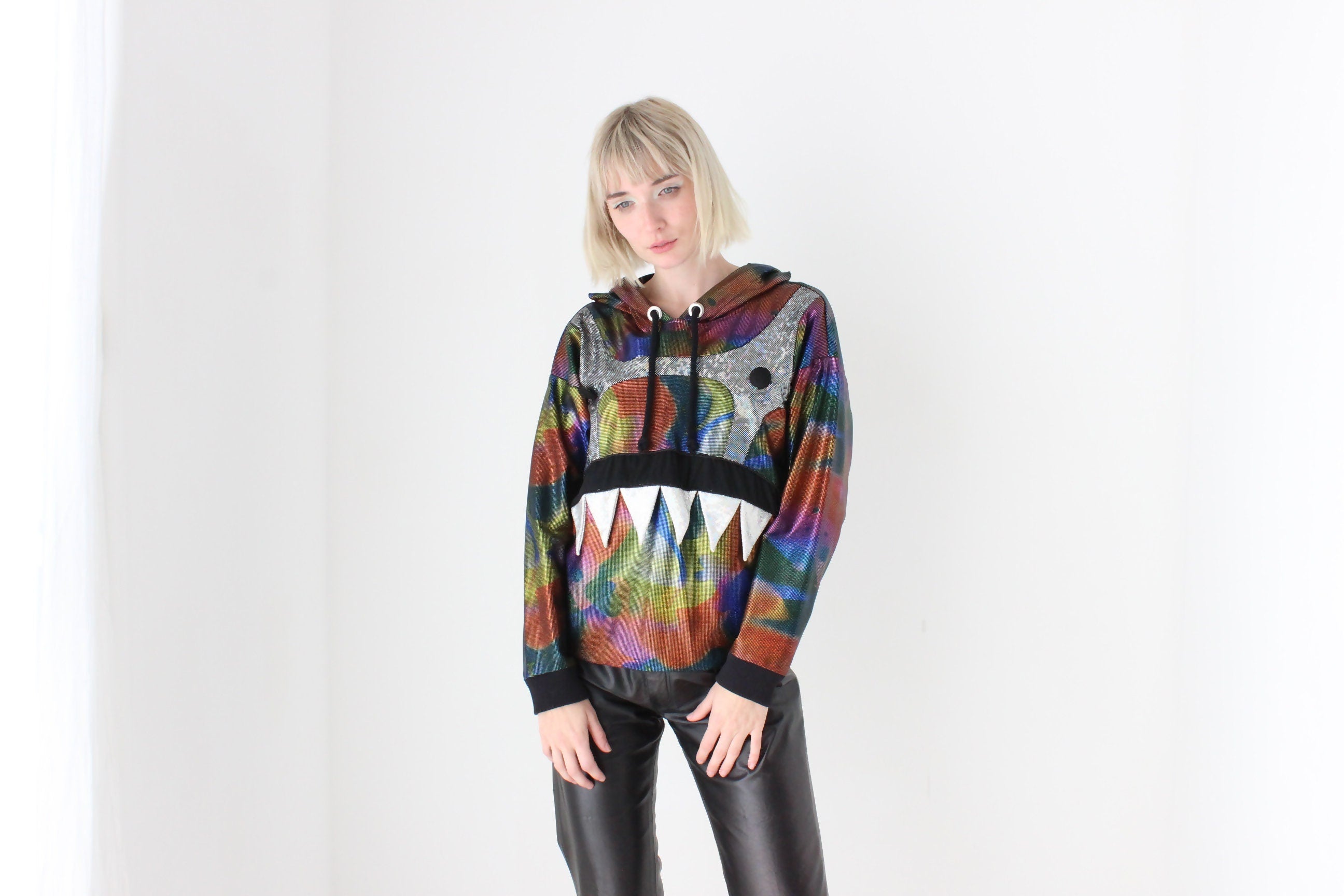 2000s Romance Was Born Electro Revival Holographic Face Hoodie