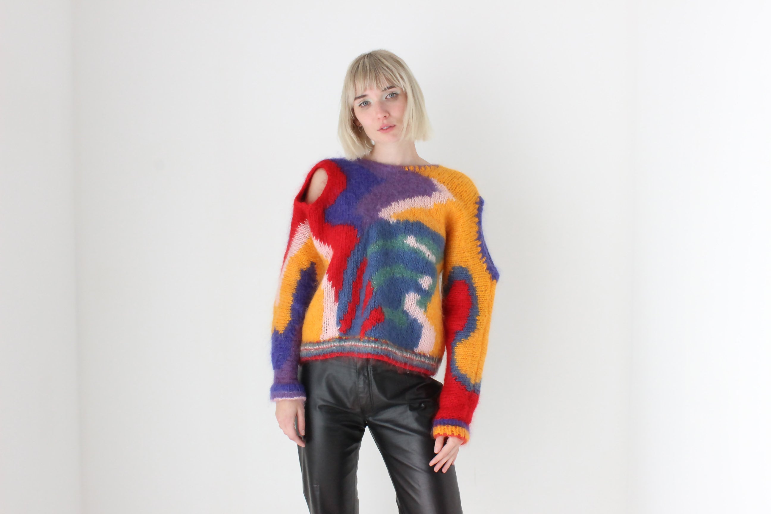 80s Hand Made Abstract Cut Out MOHAIR & WOOL Sweater