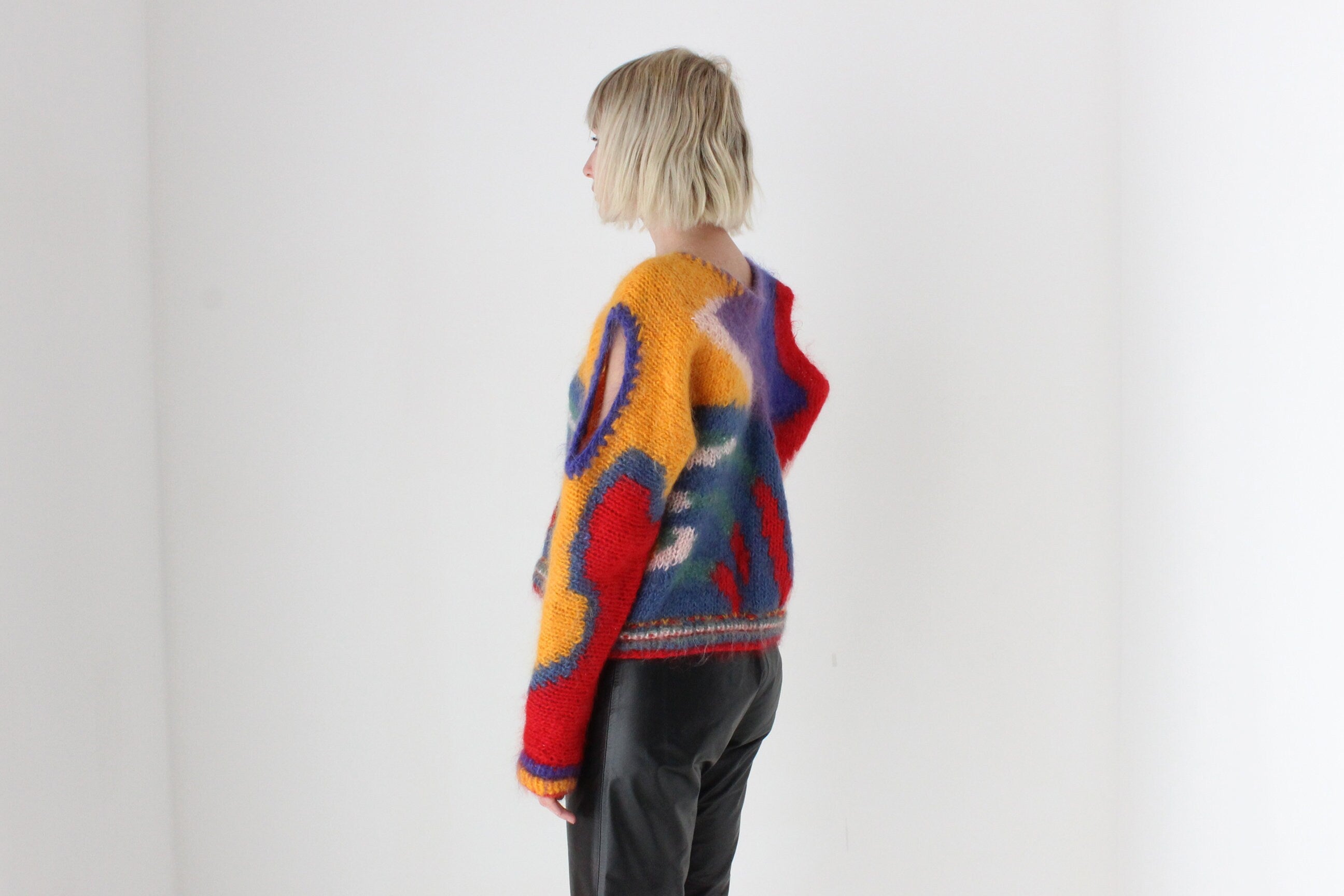 80s Hand Made Abstract Cut Out MOHAIR & WOOL Sweater