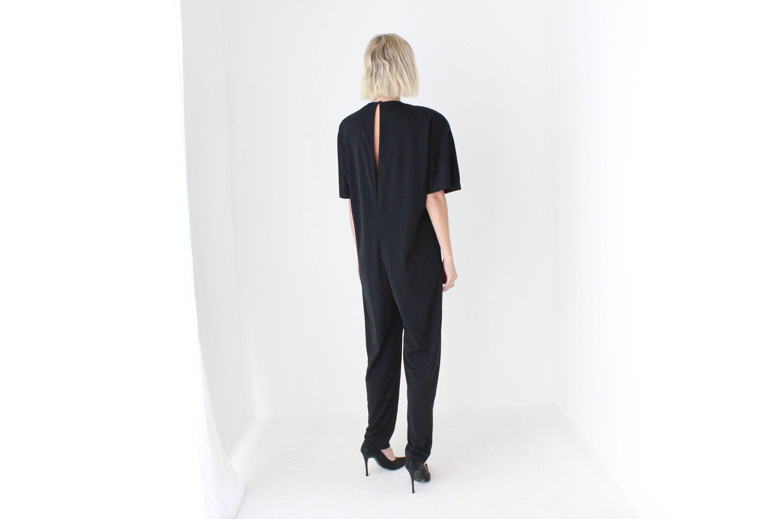 80s Bold Shoulder Pad Avant Garde Disco Jumpsuit