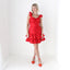 80s Red Ruched Taffeta Puff Party Dress
