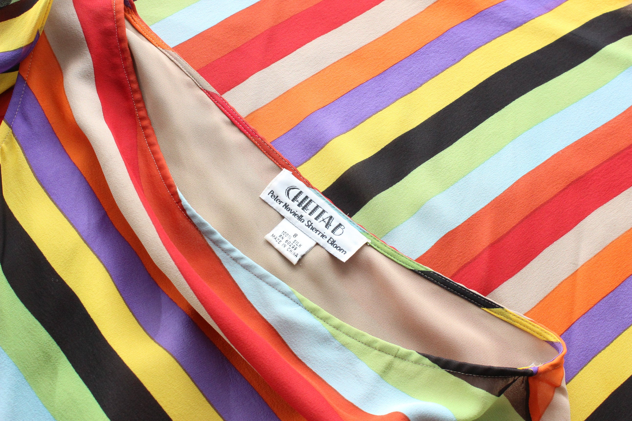 Y2K PURE SILK One Shoulder Rainbow Stripe Dress