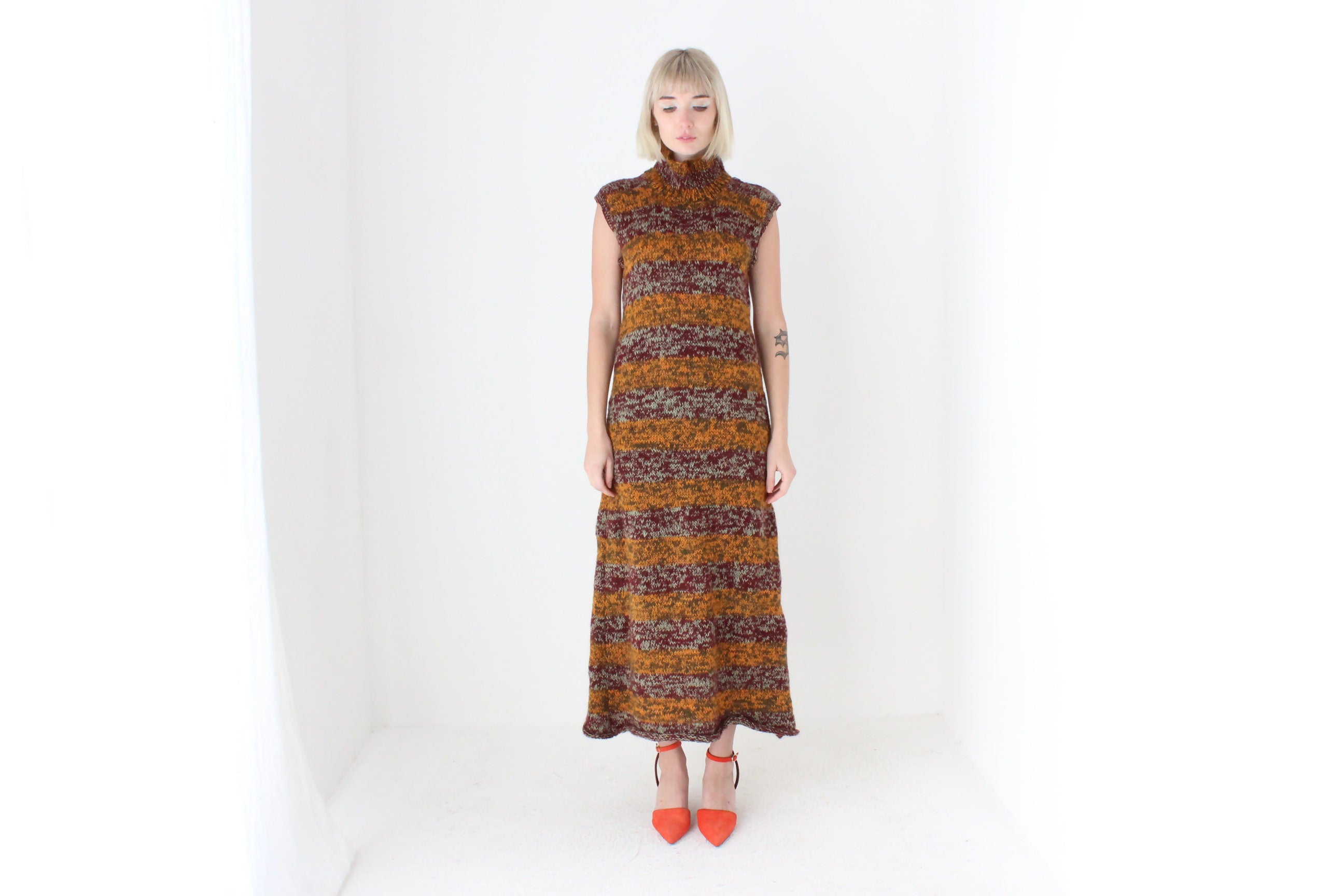 90s Hand Knit Mohair & Wool Maxi Dress