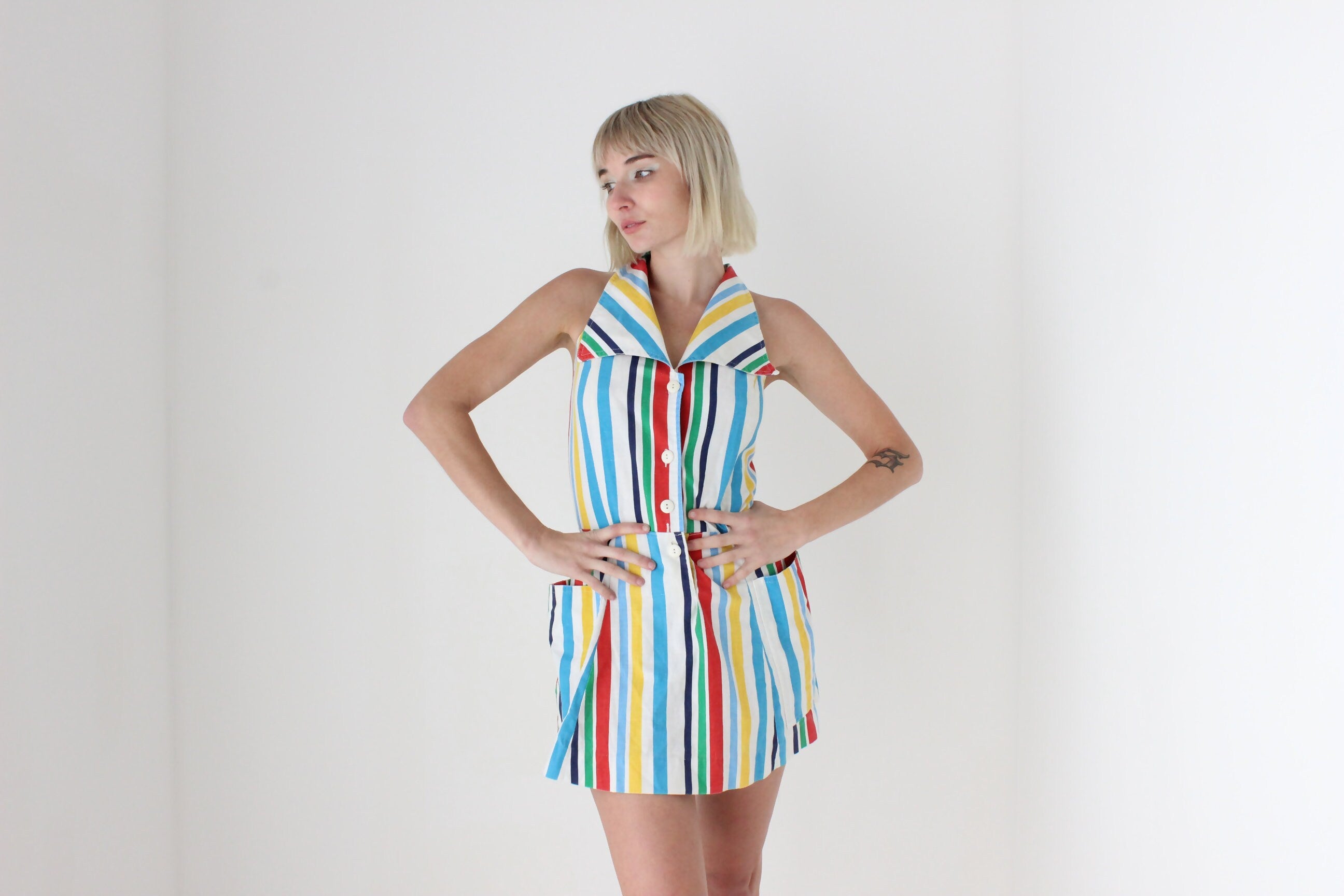 70s Chilean Cotton Rainbow Stripe A-Line Mini