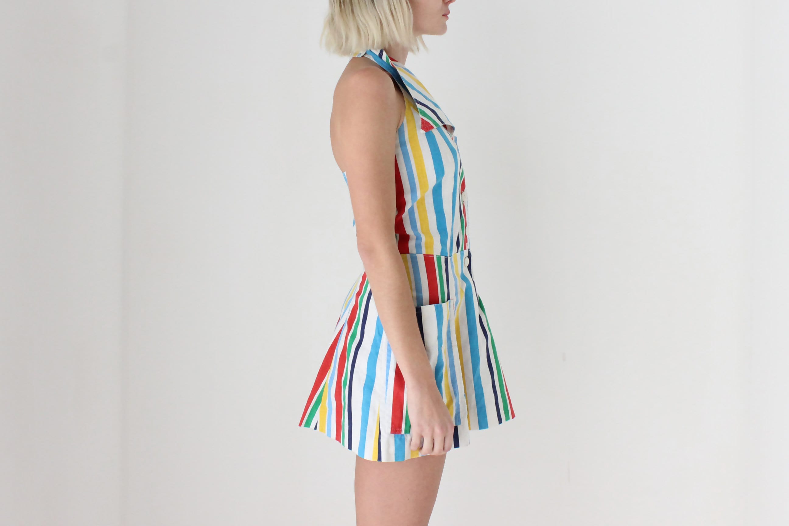 70s Chilean Cotton Rainbow Stripe A-Line Mini