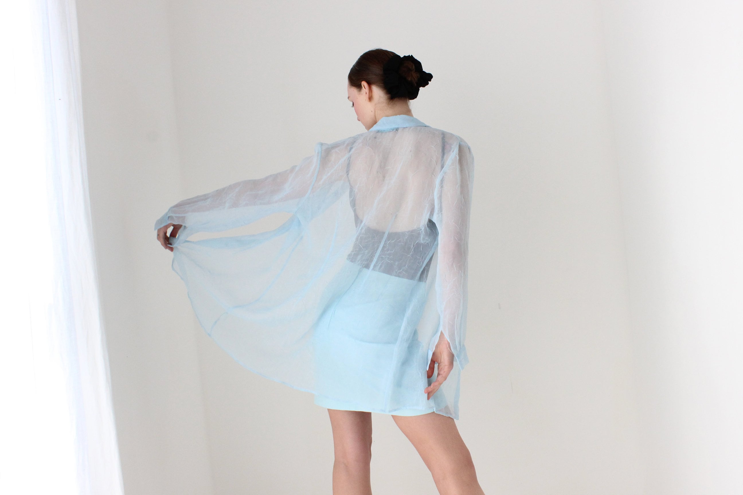 BALLETCORE 90s Sheer Chiffon Oversized Shirt Dress