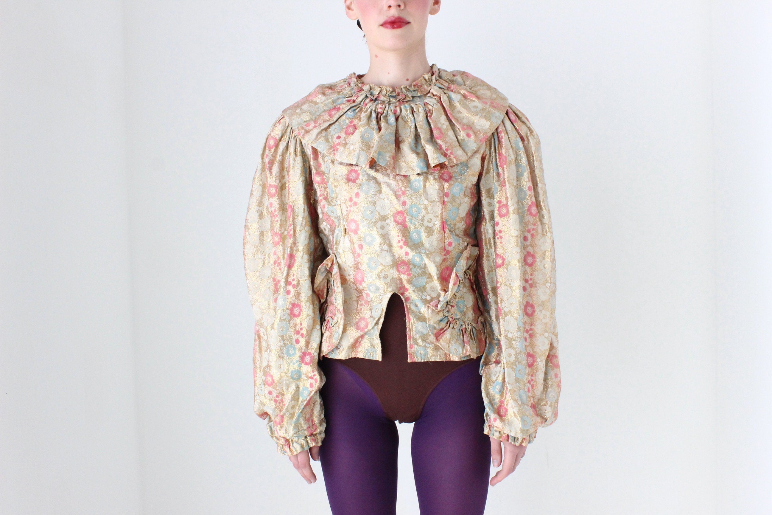 BALLETCORE Vintage Jacquard Metallic Harlequin Collar Top