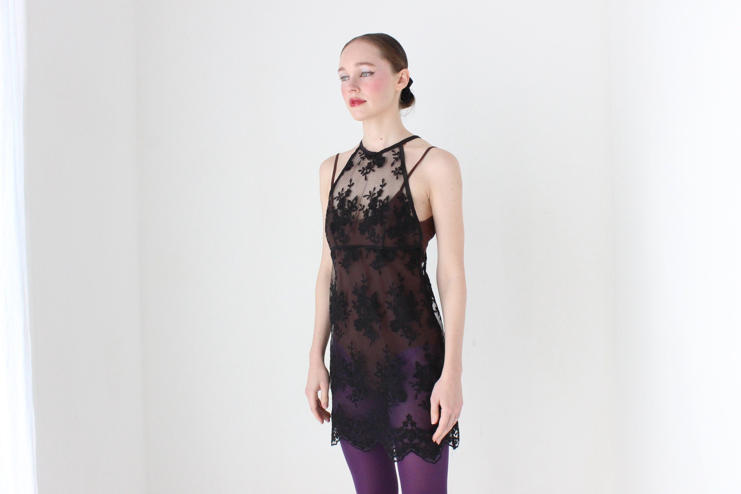 BALLETCORE 90s Sheer Lace Lingerie Mini Dress