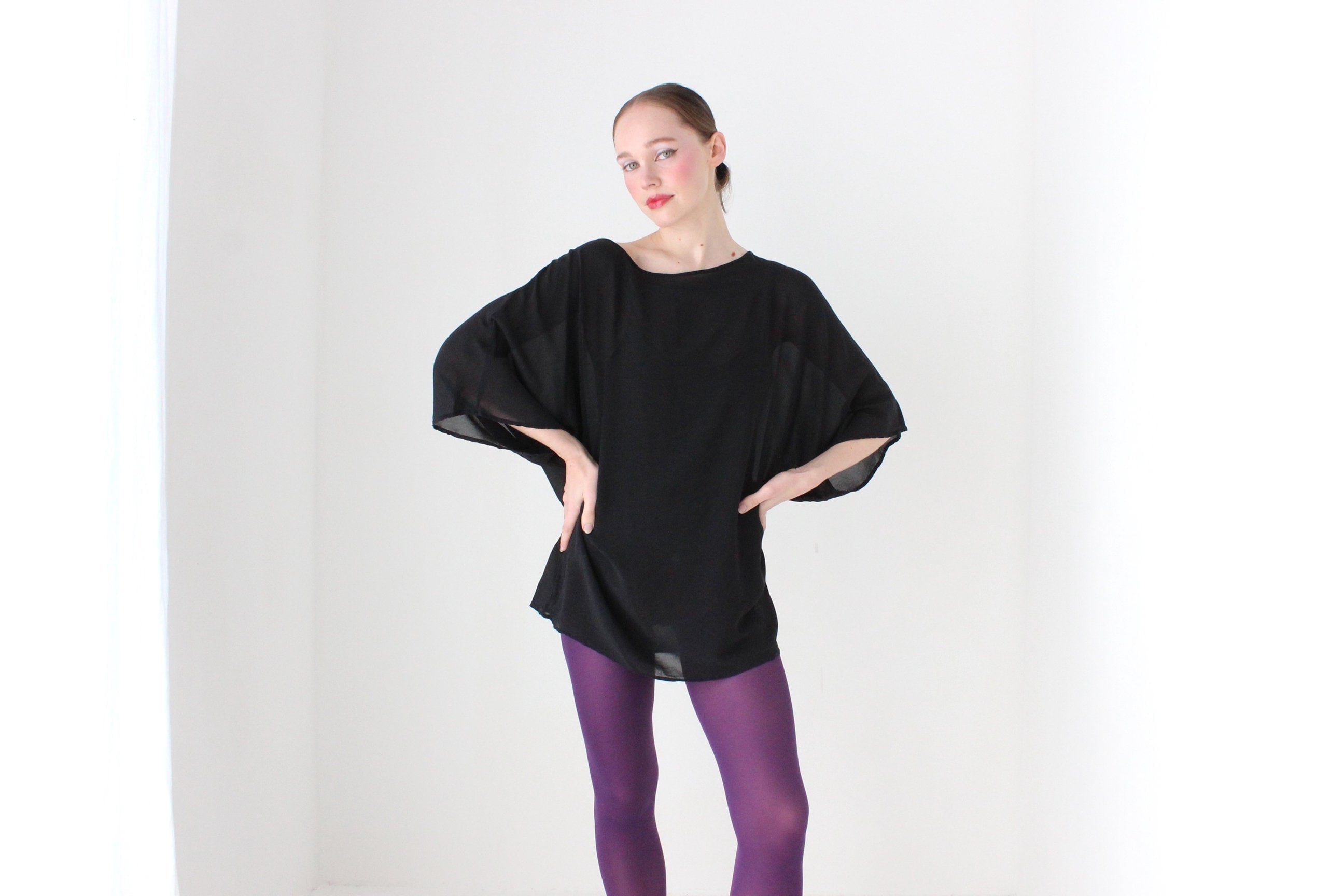 BALLETCORE 2000s Designer Pure Silk Kimono Sleeve Top