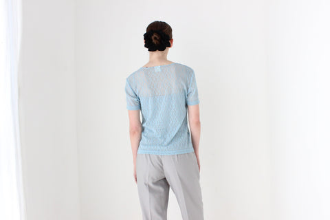 BALLETCORE 90s Stretch Sheer Lace Sky Blue Tee
