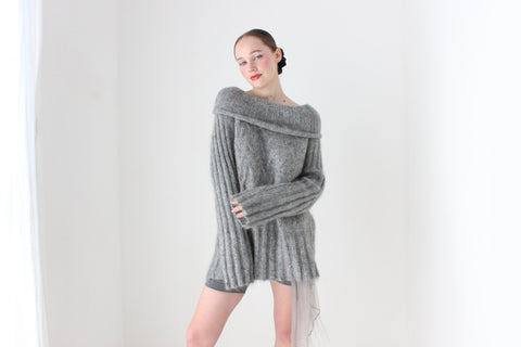 BALLETCORE 80s Escada Mohair Blend Off Shoulder Sweater Dress