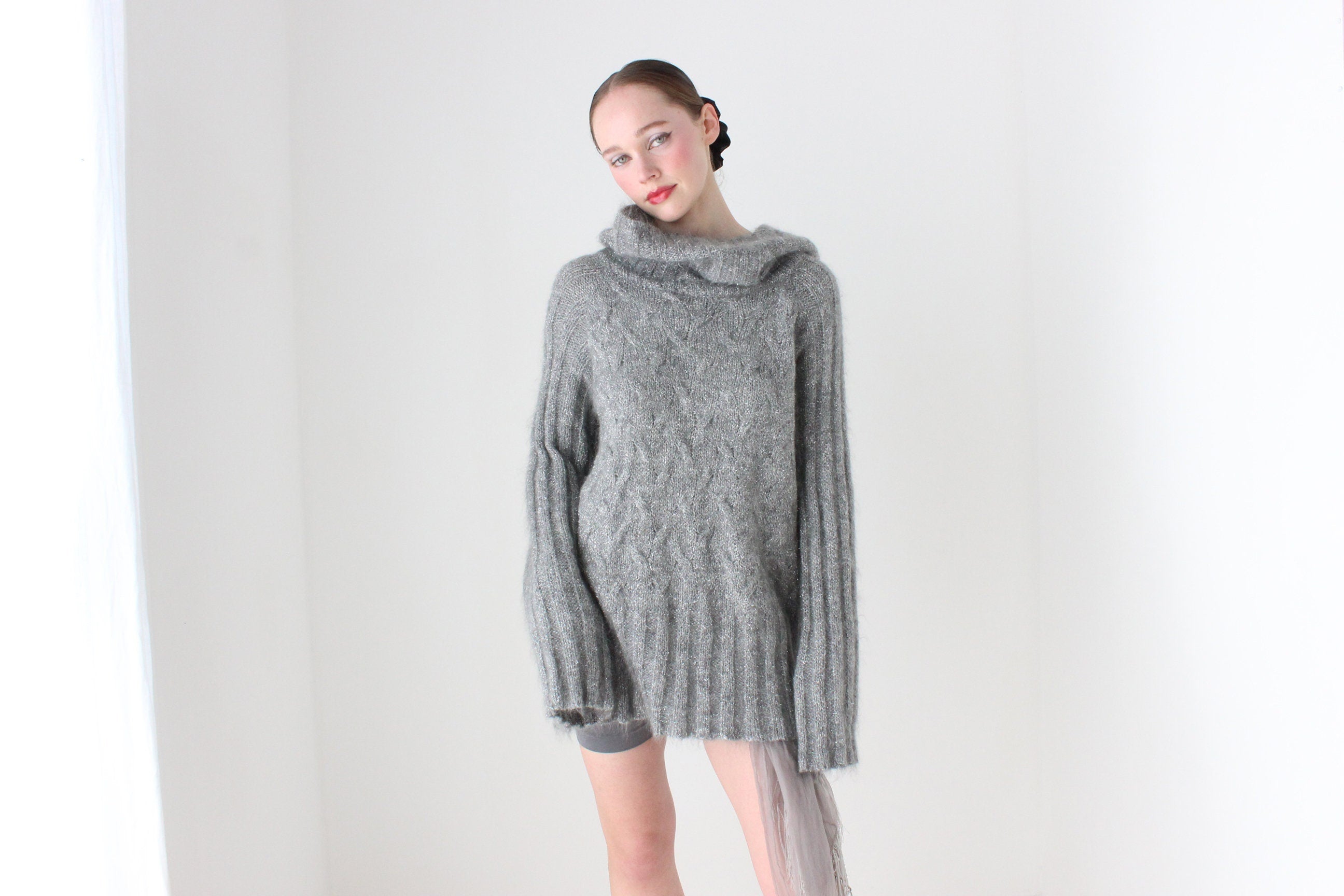 BALLETCORE 80s Escada Mohair Blend Off Shoulder Sweater Dress