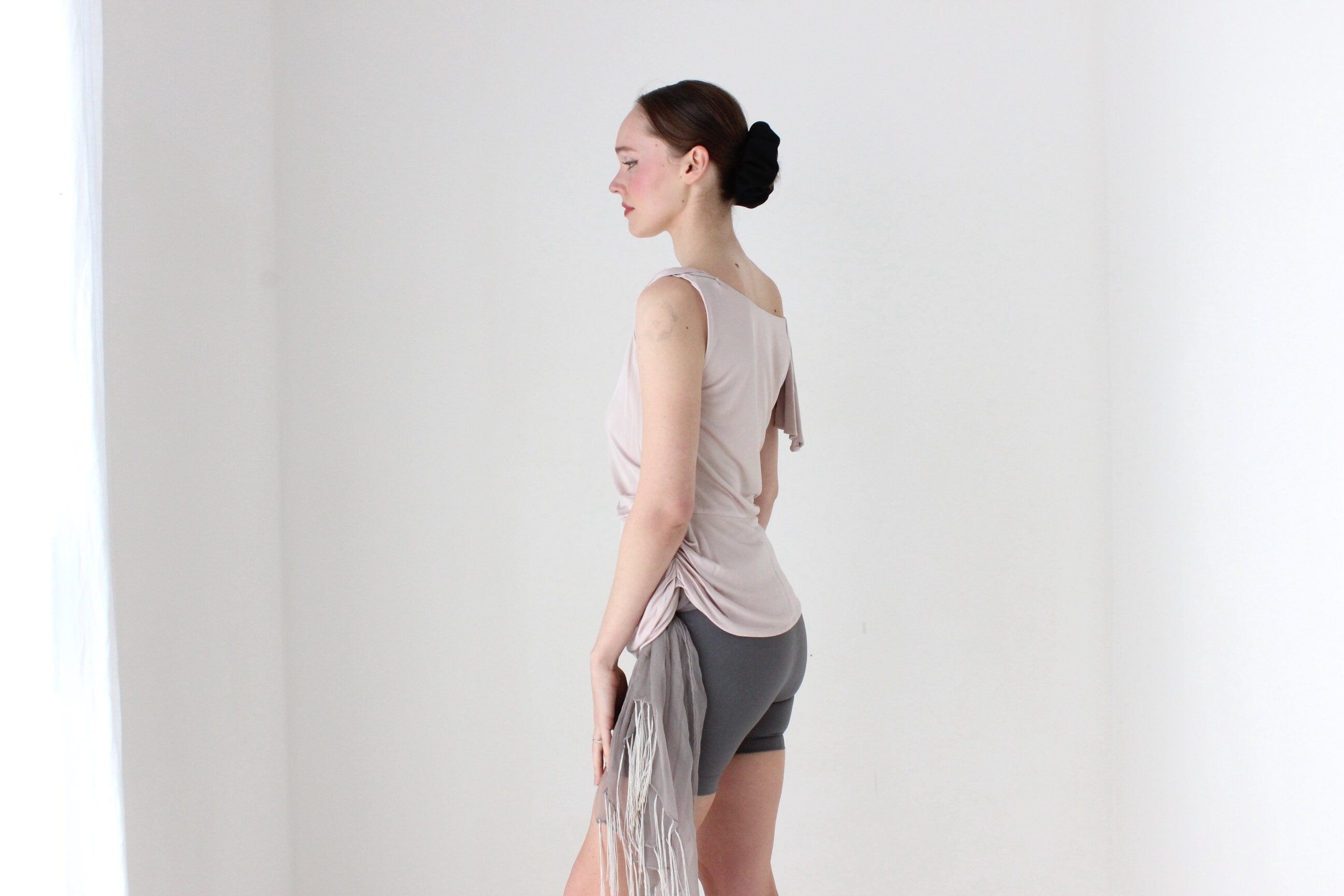 BALLETCORE Y2K Draped Palest Pink Asymmetric Textural Top