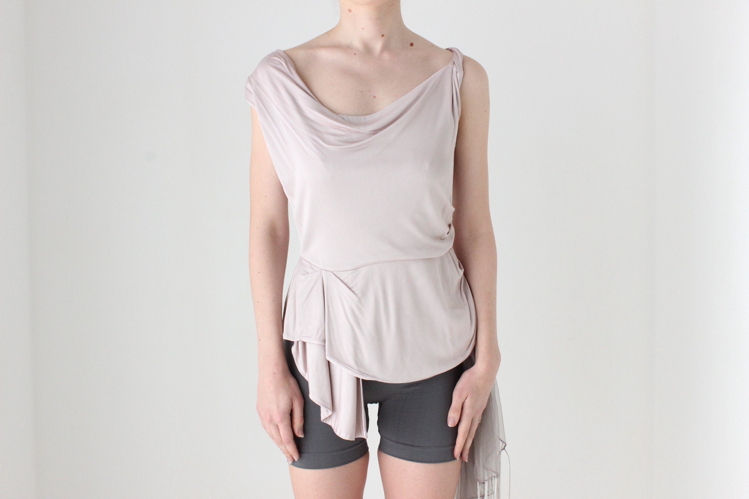 BALLETCORE Y2K Draped Palest Pink Asymmetric Textural Top